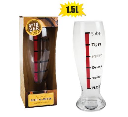 BEER MUG GLASS BEER-O-METER 1.5L