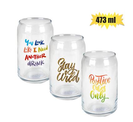 TUMBLER GLASS CAN SHAPE WITH PRINT 473ml