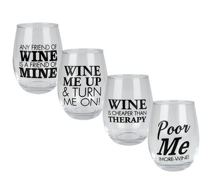 TUMBLER GLASS WINE STEMLESS PRINTD 475ml