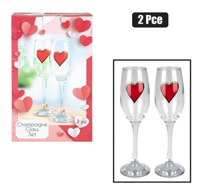 CHAMPAGNE GLASS WITH HEART PRINT PAIR