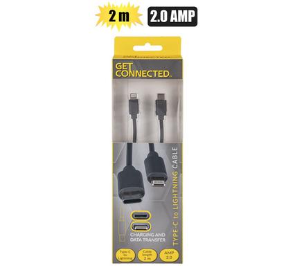 USB CABLE TYPE C TO LIGHTNING 2.0 AMP 2m