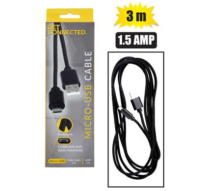 USB CABLE MICRO USB 1.5 AMP BRAIDED 3m