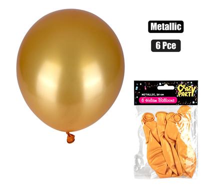 BALLOONS HELIUM 6PC METALLIC  GOLD F-01
