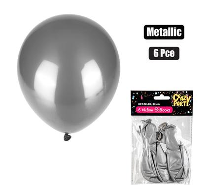 BALLOONS HELIUM 6PC METALLIC SILVER F-01