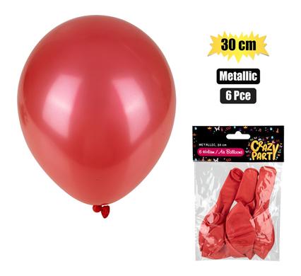BALLOONS HELIUM 6PC METALLIC RED F-01