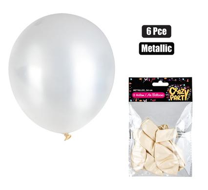 BALLOONS HELIUM 6PC METALLIC WHITE F-01