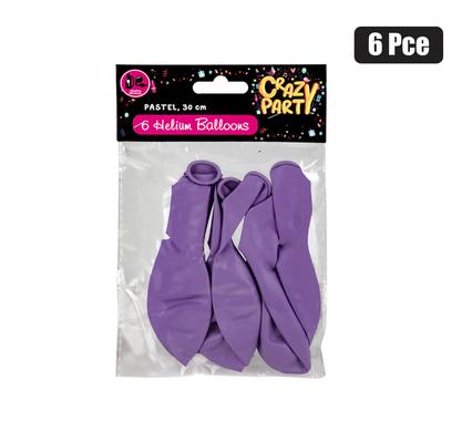 BALLOON HELIUM 6PC PASTEL PURPLE F-01