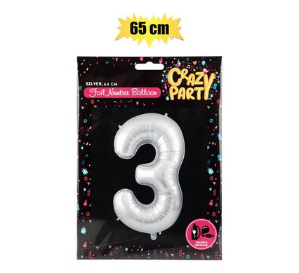 BALLOON HELIUM FOIL SILVER 3 65cm  F-02