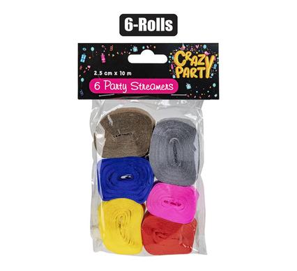 STREAMERS 6-ROLLS 2.5CMX 10M