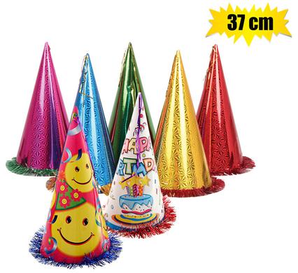 HAT CONE WITH TINSEL ASSORTED  37cm