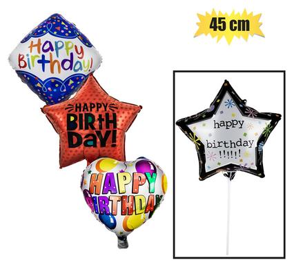 BALLOON AIR FILL W/STCK SHAPE B/DAY 45cm