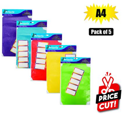 BOOK COVER PRE-CUT A4 5 PK BRIGHT