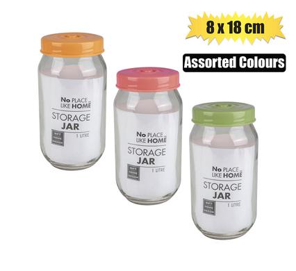 STORAGE-JAR GLS 1000ml ASSORT.COL 8x18cm