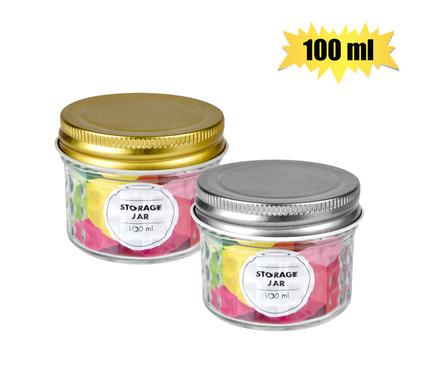 STORAGE-JAR GLS 100ml EMBOSS W/MTL-LID
