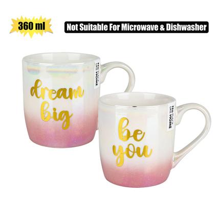 MUG DAILY GOLD PRINT W/PEARL 360ml AST