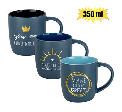 MUG DAILY TUBBY CHARC GOLD EMB 350ml