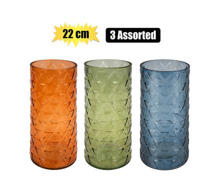 VASE GLASS TRIANGLE PATTERN ASSTD 22cm