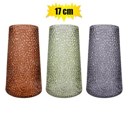VASE GLASS SQUARE PATTERN ASSTD 17cm
