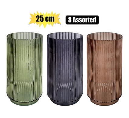 VASE GLASS STRIPE PATTERN ASSTD 25cm