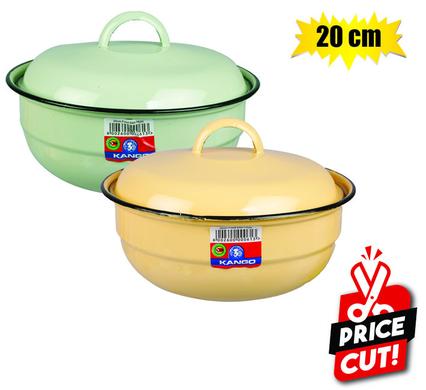 FOOD DISH ENAMEL 20cm W/LID PLAIN