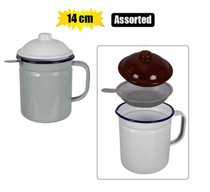 OIL POT ENAMEL 14cm W/STRAINER