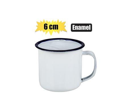 MUG ENAMEL 6cm WHITE W/BLUE RIM