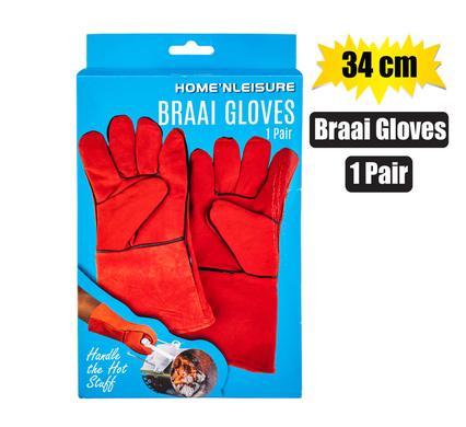 BBQ GLOVE LEATHER 34cm PAIR GIFT BOX