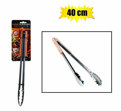 BBQ TONGS S/S 40cm WOODEN HANDLE     H&L
