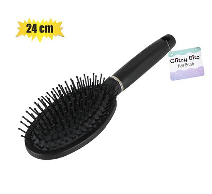 HAIR BRUSH BLACK PADDLE OVAL 24cm