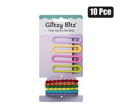HAIR BAND ELASTIC & CLIPS 10PC