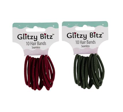 HAIR BAND ELASTIC 10PC GREEN/MAROON