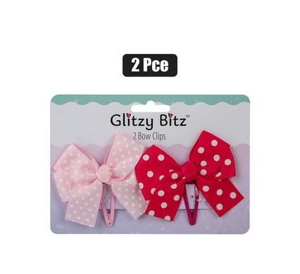 HAIR CLIPS 2PC BOWS 5cm SNAP-ON