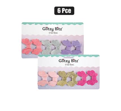 HAIR BOW GLITTER 6PC