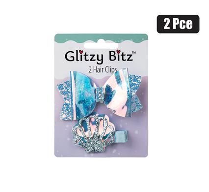 HAIR CLIPS 2PC BOW & SHELL
