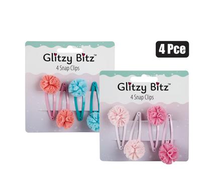 HAIR CLIPS 4PC POM POM SNAP-ON