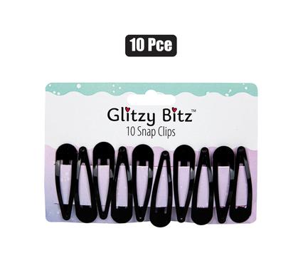 HAIR CLIPS 10PC BLACK 5cm SNAP-ON