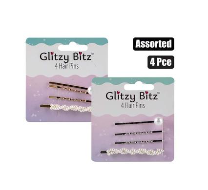 HAIR CLIPS FASHION PINS ASSTD 4PCE
