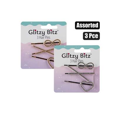 HAIR CLIPS FASHION PINS ASSTD 3PCE
