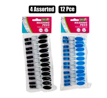 WASHING PEGS PL 80mm ASSTD RUBBER 12PC