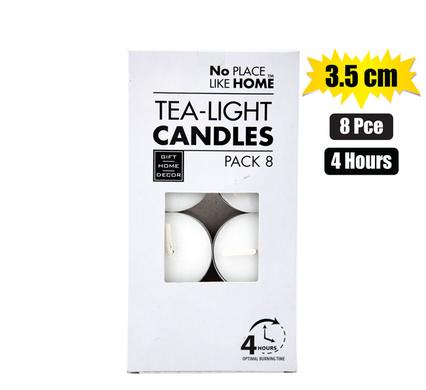 CANDLE TEA-LIGHT WHITE 3.5CM BOX-8