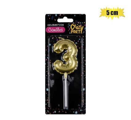CANDLE BIRTHDAY BALLOON NO.3-GLD 5cm