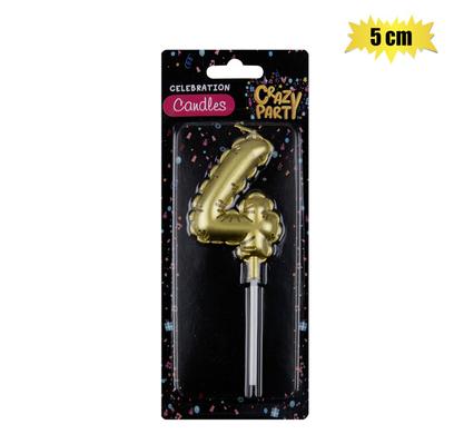 CANDLE BIRTHDAY BALLOON NO.4-GLD 5cm