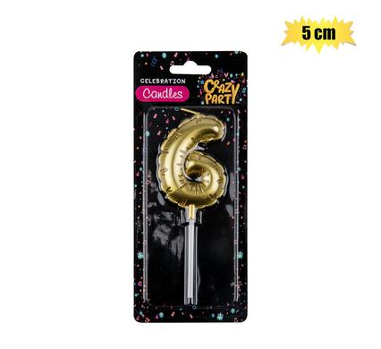 CANDLE BIRTHDAY BALLOON NO.6-GLD 5cm
