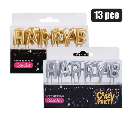 CANDLE BIRTHDAY LETTERS 13PCE  GLD/SLV