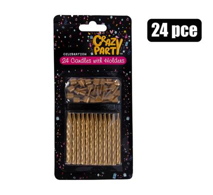 CANDLE BIRTHDAY 24 CANDLES+HOLDERS GLD