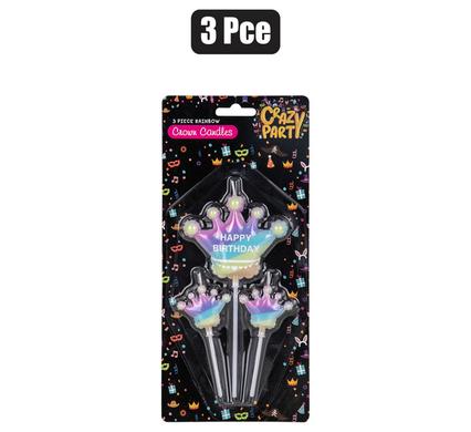 CANDLE BIRTHDAY CROWN RAINBOW PRINT 3PCE