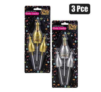 CANDLE BIRTHDAY METALLIC BOTTLES 3PCE