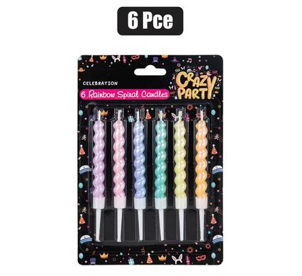 CANDLE BIRTHDAY RAINBOW SPIRAL 6PC