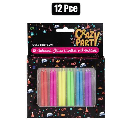 CANDLE BIRTHDAY COLOUR FLAME 12PCE