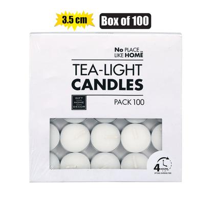 CANDLE TEA-LIGHT WHITE 3.5CM BOX-100